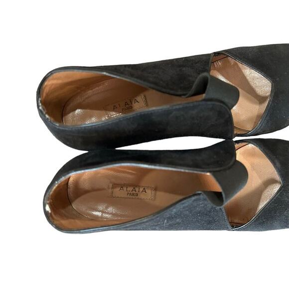 Alaia Paris D'Orsay Suede Pumps Size EU 37 US 6.5 Black Leather Chunk Heels‎ - Picture 2 of 9